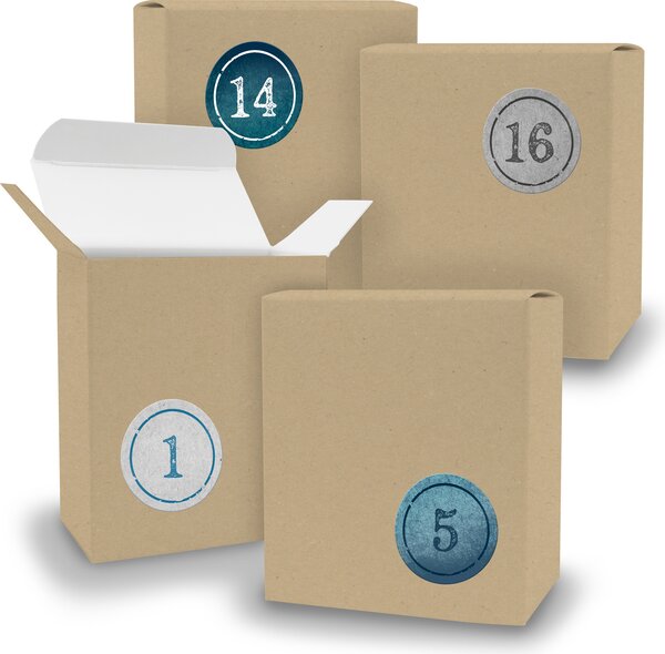 Calendario dell'Avvento da riempire, 24 cubetti MARRONE + adesivi V08 Z01