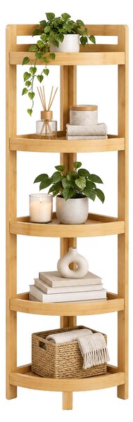 Relaxdays, scaffale angolare in bambù, con 5 ripiani a forma di semicerchio, dimensioni: 116x23x23 cm, scaffale da pavimento per bagno e cucina, scaffale salvaspazio, colore naturale