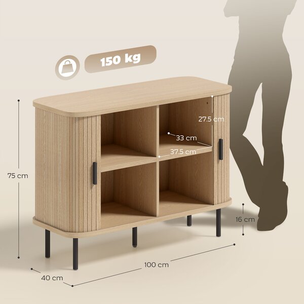 HOMCOM Buffet per soggiorno, mobile contenitore con 2 ante scorrevoli a tamburo a doghe e 4 scomparti, rovere | Aosom Italy