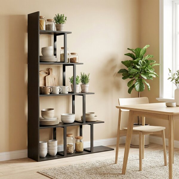 HOMCOM Libreria divisorio per ambiente stile industriale a gradini 5 ripiani 102 x 30 x 160 cm colore nero | Aosom Italy