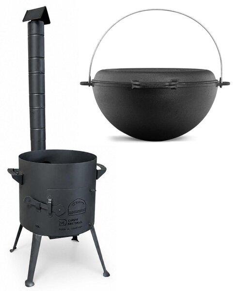 Ø36 Uchag, acciaio 2 mm con tubo di scarico, Kazan da 10 litri con coperchio, padella in ghisa, Utschak, Utschag, caldaia, Kazan, focolare, cucina da campo