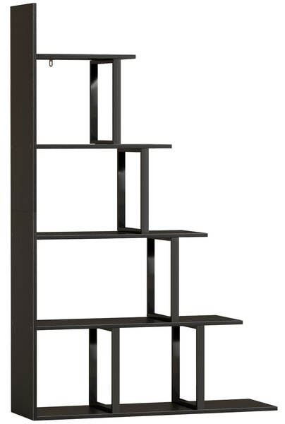 HOMCOM Libreria divisorio per ambiente stile industriale a gradini 5 ripiani 102 x 30 x 160 cm colore nero | Aosom Italy