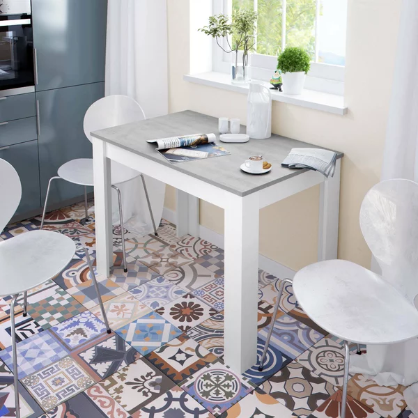 Tavolo cucina rettangolare 6 posti bianco e cemento 109x67cm - Anat