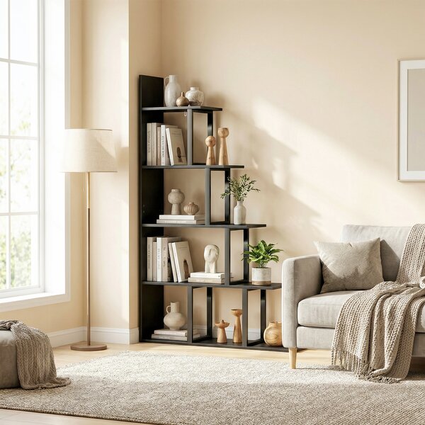 HOMCOM Libreria divisorio per ambiente stile industriale a gradini 5 ripiani 102 x 30 x 160 cm colore nero | Aosom Italy