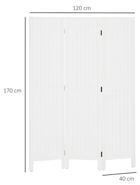 HOMCOM Paravento in legno separatore di ambienti parete interna pieghevole 3 pannelli in legno 120 x 170 cm bianco | Aosom Italy