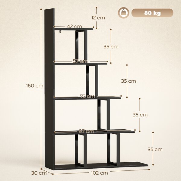 HOMCOM Libreria divisorio per ambiente stile industriale a gradini 5 ripiani 102 x 30 x 160 cm colore nero | Aosom Italy