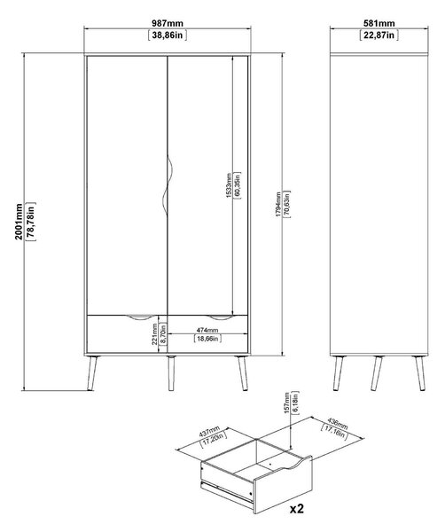 Guardaroba 2 ante bianco e quercia 98x200h cm - Archilllo