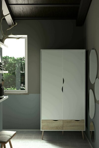 Guardaroba 2 ante bianco e quercia 98x200h cm - Archilllo