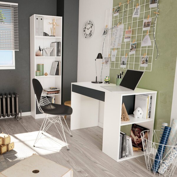 Scrivania lineare bianca e antracite 101x50cm con 1 cassetto - Attila