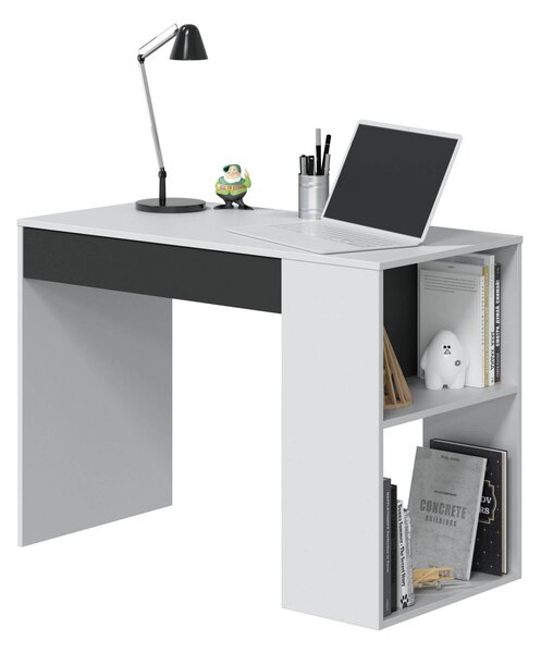 Scrivania lineare bianca e antracite 101x50cm con 1 cassetto - Attila