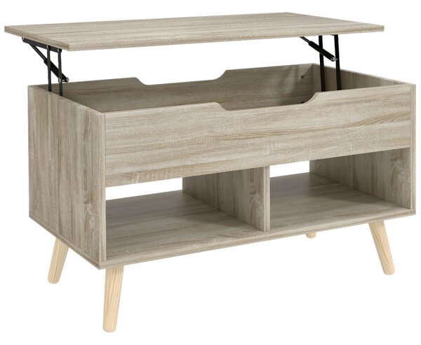 HOMCOM Tavolino sollevabile, tavolino da salotto con compartimento nascosto e ripiani aperti, 75 x 40 x 58 cm, legno naturale | Aosom Italy