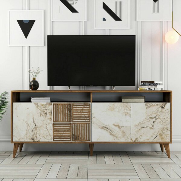 Credenza noce e bianca marmo 180x35x78h cm 4 ante - Jole