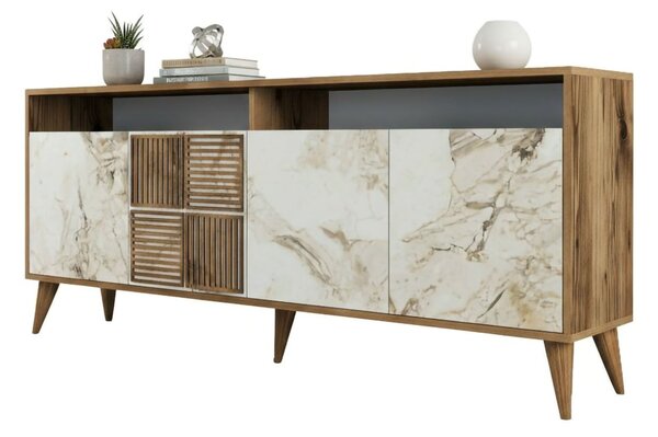 Credenza noce e bianca marmo 180x35x78h cm 4 ante - Jole