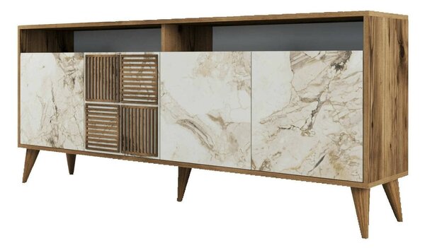 Credenza noce e bianca marmo 180x35x78h cm 4 ante - Jole