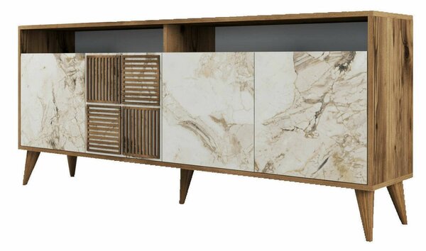 Credenza noce e bianca marmo 180x35x78h cm 4 ante - Jole