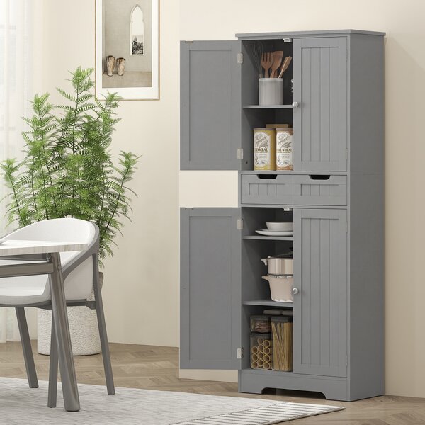 HOMCOM Mobile da bagno con cassetto, armadietto con ante, ripiano regolabile, 60 x 30 x 160 cm, grigio | Aosom Italy