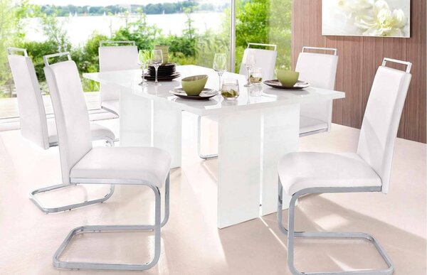 Tavolo pranzo rettangolare 8 posti bianco lucido 160x90cm - Alibi