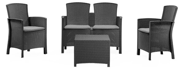 Salotto da giardino 4 posti e 1 tavolo effetto rattan antracite - Asiak