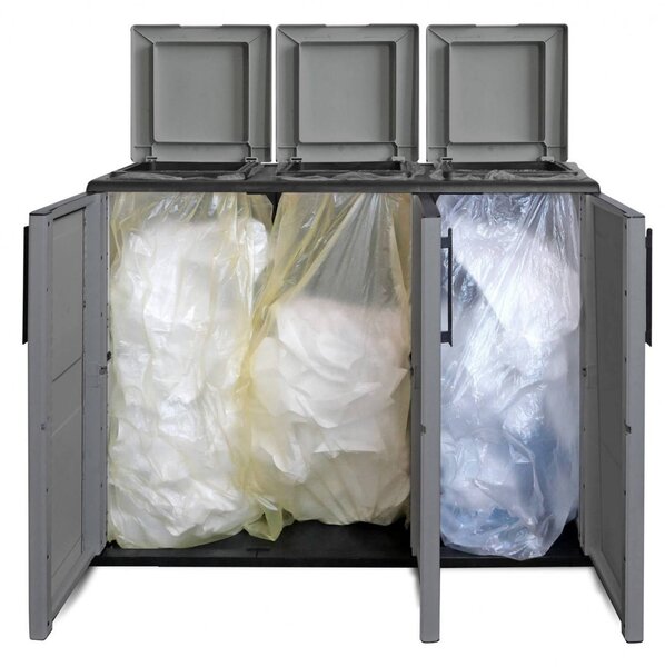 Pattumiera Grigio Nero Capacità 330 (110 per Sacco) 3 Cestini 102x37x84h cm, Colore Struttura Nero Made in Italy - Arko