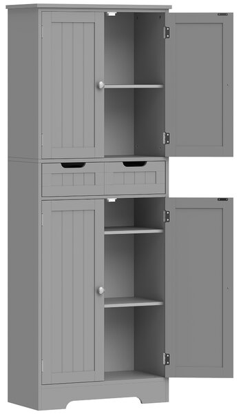 HOMCOM Mobile da bagno con cassetto, armadietto con ante, ripiano regolabile, 60 x 30 x 160 cm, grigio | Aosom Italy