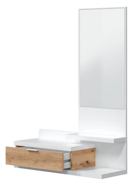 Mobile ingresso sospeso con cassetto bianco e rovere nodi 81x116h cm - Adina