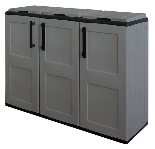Pattumiera Grigio Nero Capacità 330 (110 per Sacco) 3 Cestini 102x37x84h cm, Colore Struttura Nero Made in Italy - Arko