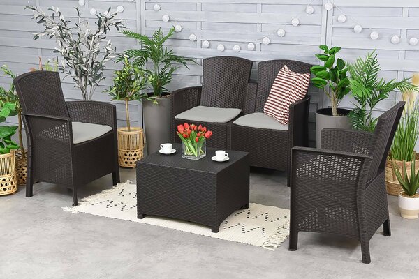 Salotto da giardino 4 posti e 1 tavolo effetto rattan antracite - Asiak