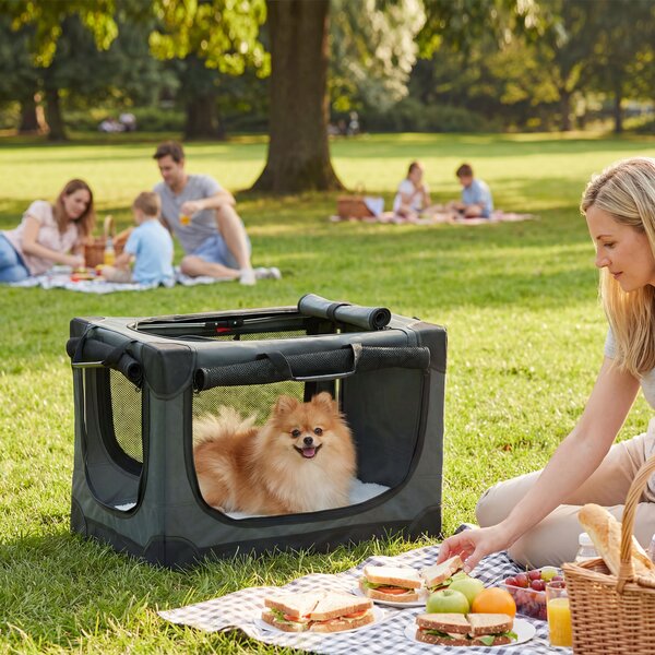 PawHut Trasportino pieghevole per cani, gabbia trasportabile con cuscino, copertura rimovibile lavabile in tessuto Oxford per cani fino a 22 kg, verde militare | Aosom Italy