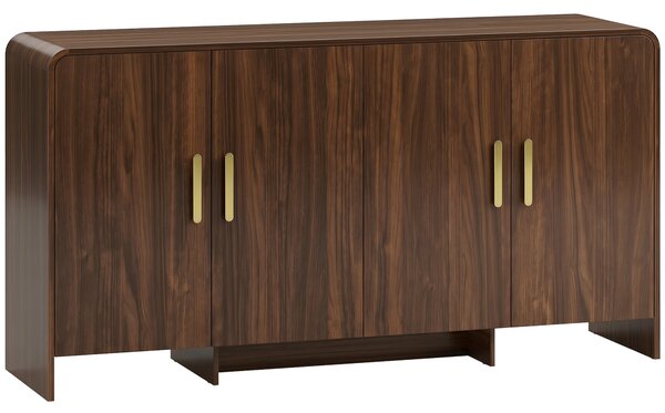 HOMCOM Buffet cucina, mobile contenitore con 4 ante a chiusura ammortizzata, 4 scomparti e bordi arrotondati, 152x40x80cm, noce | Aosom Italy