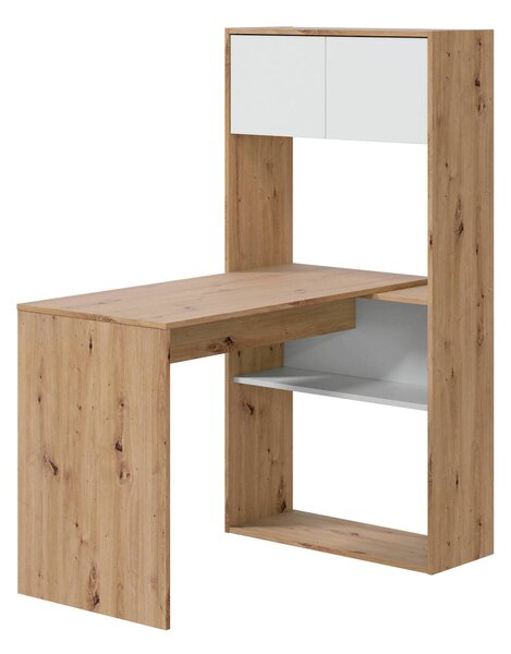 Scrivania angolare bianca e legno 108x140cm con libreria - Apogee