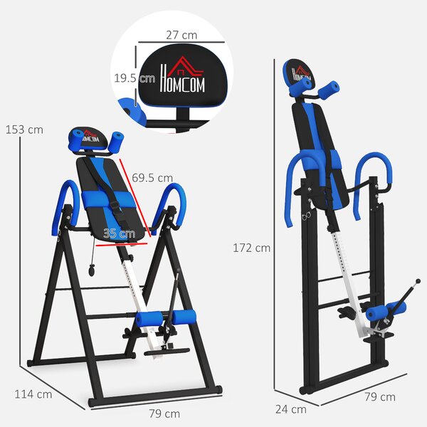 HOMCOM Panca ad inversione per allenamento pieghevole cintura di sicurezza regolabile angolo regolabile 3 livelli 79x114x153cm blu nero | Aosom Italy