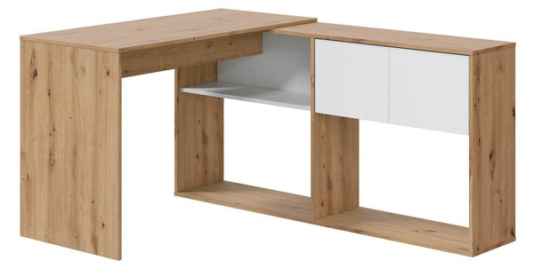 Scrivania angolare bianca e legno 108x140cm con libreria - Apogee
