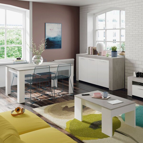Tavolino da salotto rettangolare bianco e cemento 100x45x50h cm - Almas