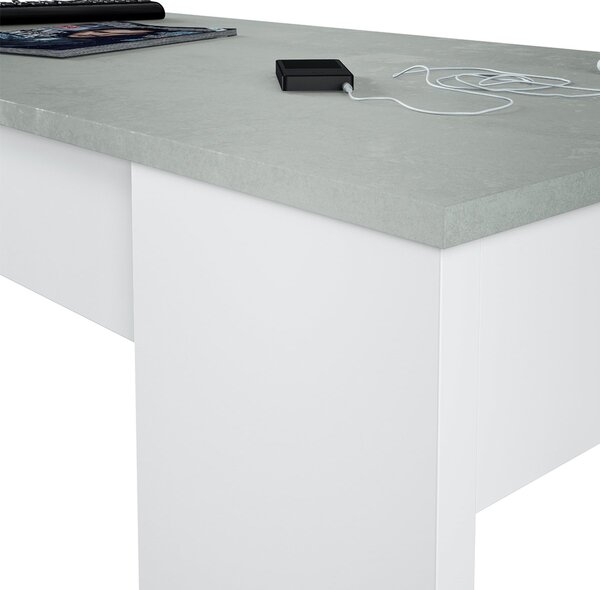Tavolino da salotto rettangolare bianco e cemento 100x45x50h cm - Almas