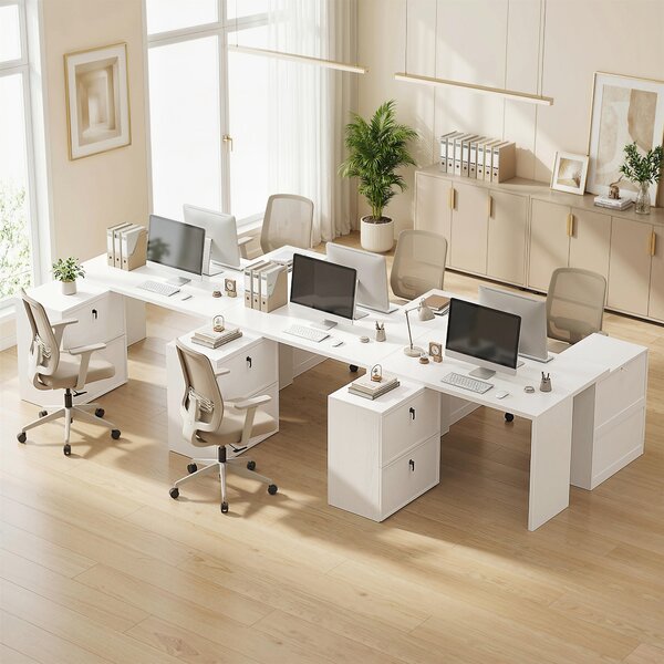 HOMCOM Scrivania Reversibile a L con 2 Cassetti Archivio Design Moderno per Spazi Ridotti Ufficio Bianco | Aosom Italy
