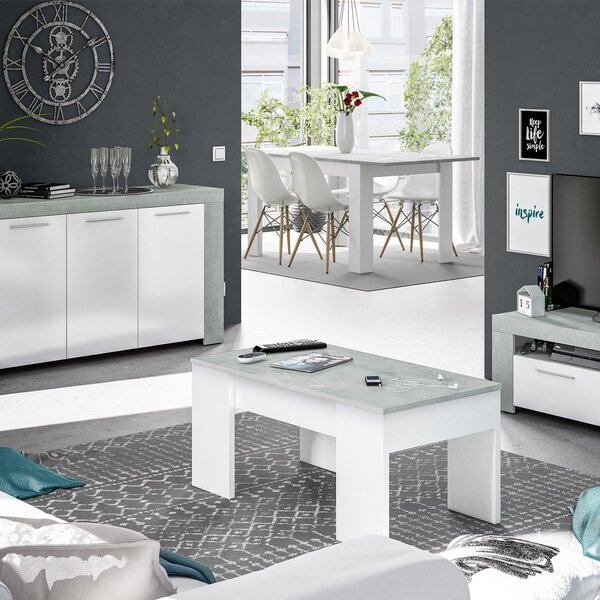 Tavolino da salotto rettangolare bianco e cemento 100x45x50h cm - Almas