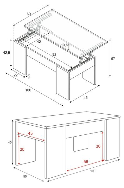 Tavolino da salotto rettangolare bianco e cemento 100x45x50h cm - Almas