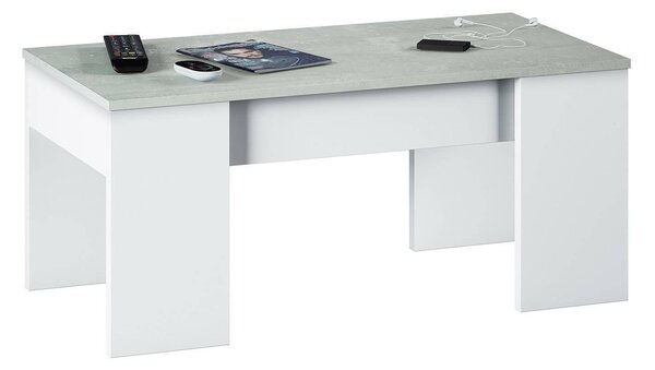 Tavolino da salotto rettangolare bianco e cemento 100x45x50h cm - Almas