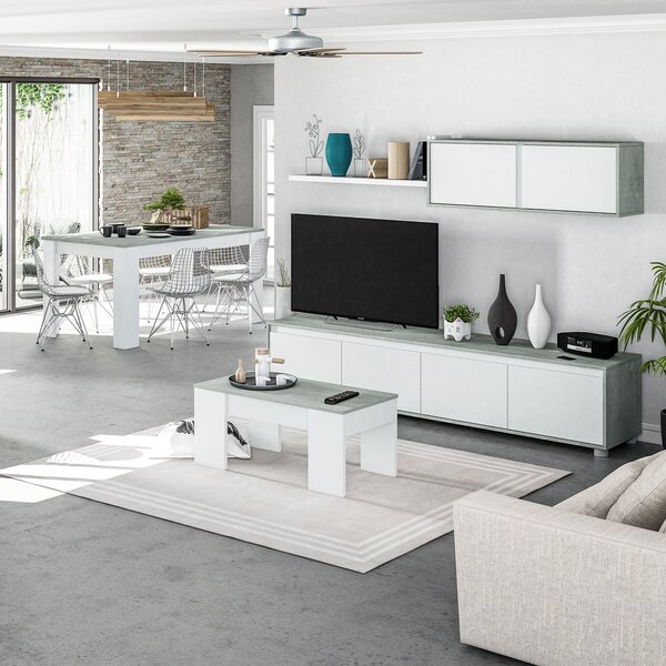 Tavolino da salotto rettangolare bianco e cemento 100x45x50h cm - Almas