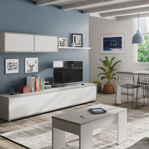 Tavolino da salotto rettangolare bianco e cemento 100x45x50h cm - Almas