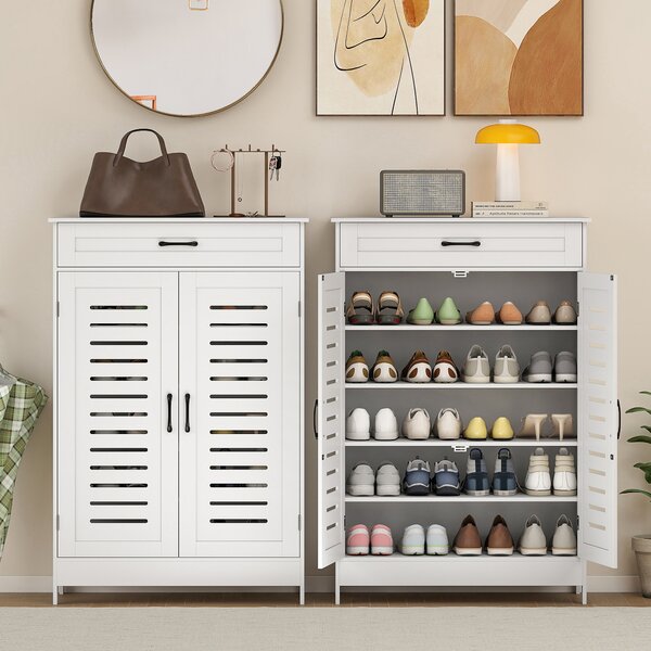 HOMCOM Mobile Scarpiera con Ante a Griglia Cassetto e Ripiani Regolabili per 20 Paia di Scarpe, 78x37x115,8 cm, Bianco | Aosom Italy