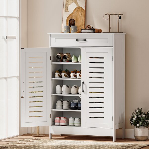 HOMCOM Mobile Scarpiera con Ante a Griglia Cassetto e Ripiani Regolabili per 20 Paia di Scarpe, 78x37x115,8 cm, Bianco | Aosom Italy