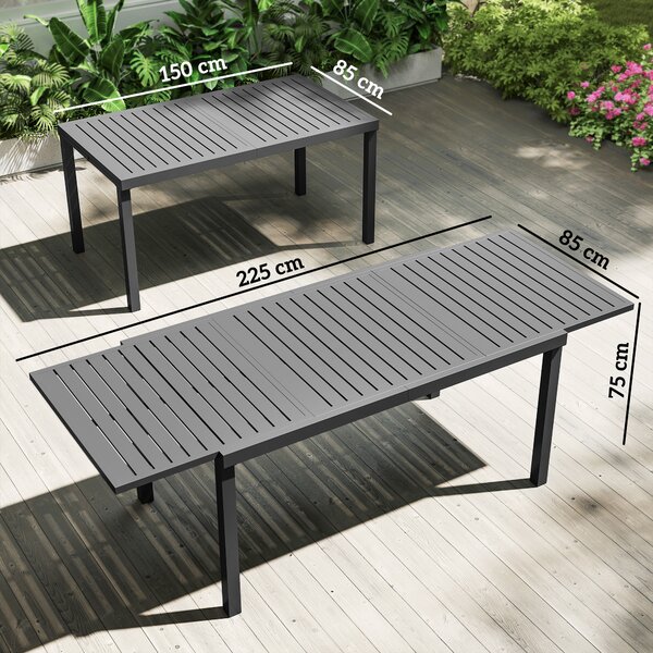 Outsunny Tavolo da Giardino Estensibile con Piano a Doghe per 6-8 Persone, da Pranzo in Alluminio, 150/225x85x75 cm, Grigio Scuro | Aosom Italy
