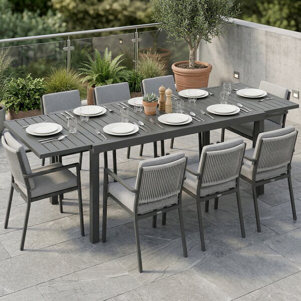 Outsunny Tavolo da Giardino Estensibile con Piano a Doghe per 6-8 Persone, da Pranzo in Alluminio, 150/225x85x75 cm, Grigio Scuro | Aosom Italy