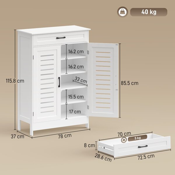 HOMCOM Mobile Scarpiera con Ante a Griglia Cassetto e Ripiani Regolabili per 20 Paia di Scarpe, 78x37x115,8 cm, Bianco | Aosom Italy