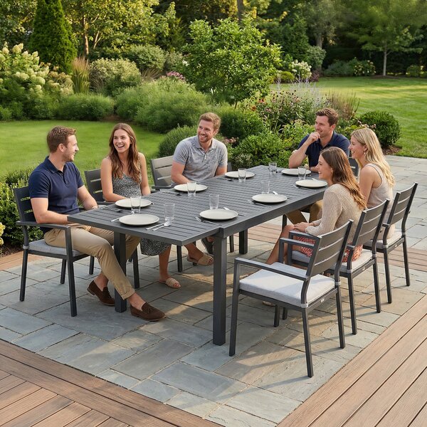 Outsunny Tavolo da Giardino Estensibile con Piano a Doghe per 6-8 Persone, da Pranzo in Alluminio, 150/225x85x75 cm, Grigio Scuro | Aosom Italy