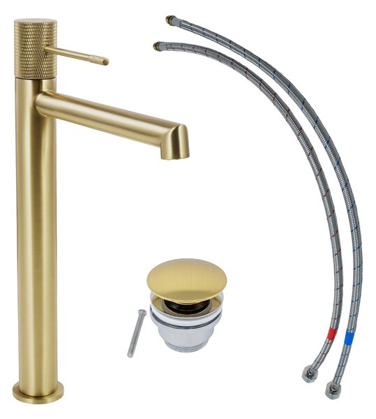 Rubinetto per lavabo SCHÖNER WOHNEN collezione KADIA L, oro opaco, rubinetto adatto ai lavabi da appoggio del bagno