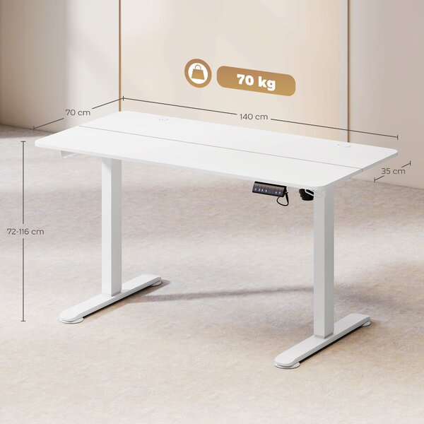 Vinsetto Scrivania elettrica regolabile in altezza per computer, 140x70x116 cm, Bianco | Aosom Italy