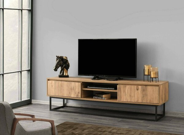 Mobile TV nero e quercia 180x40x50h cm in legno - Kira