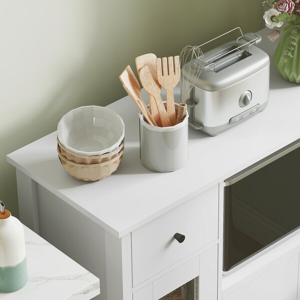 HOMCOM Mobile da cucina con foro per cavi, cassettiera con 2 armadietti, vano aperto, cassetto, 80 x 35 x 72,2 cm, pannello truciolare, bianco | Aosom Italy